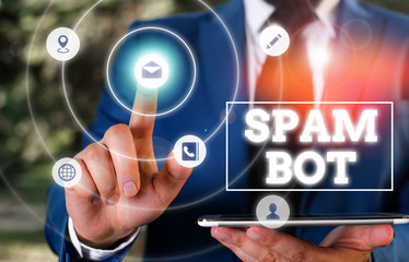 Conceptual hand writing showing Spam Bot. Concept meaning autonomous program on the Internet that sends spam to users