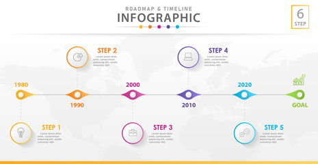 Infographic template for business. 6 Steps Modern Timeline diagram with lines, presentation vector infographic.