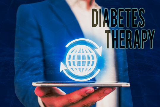 Handwriting text writing Diabetes Therapy. Conceptual photo aim to achieve lower average blood glucose results