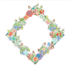 Greenery, succulent Wedding Invitation card, save the date, thank you, rsvp template. 