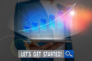 Word writing text Let S Get Started. Business photo showcasing encouraging someone to begin doing...