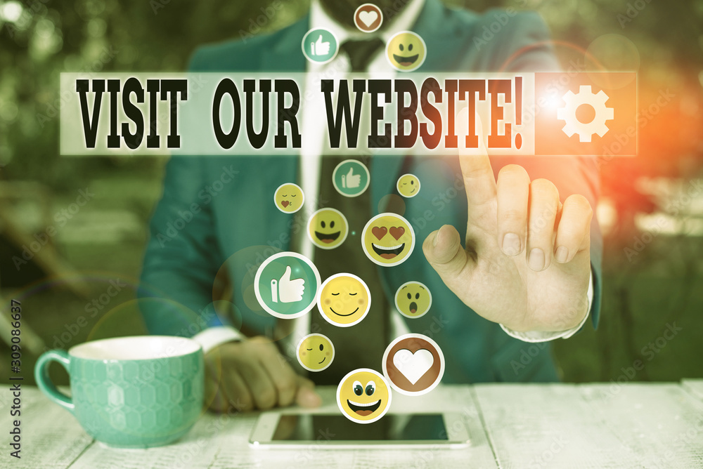Poster conceptual hand writing showing visit our website. concept meaning visitor who arrives at web site a