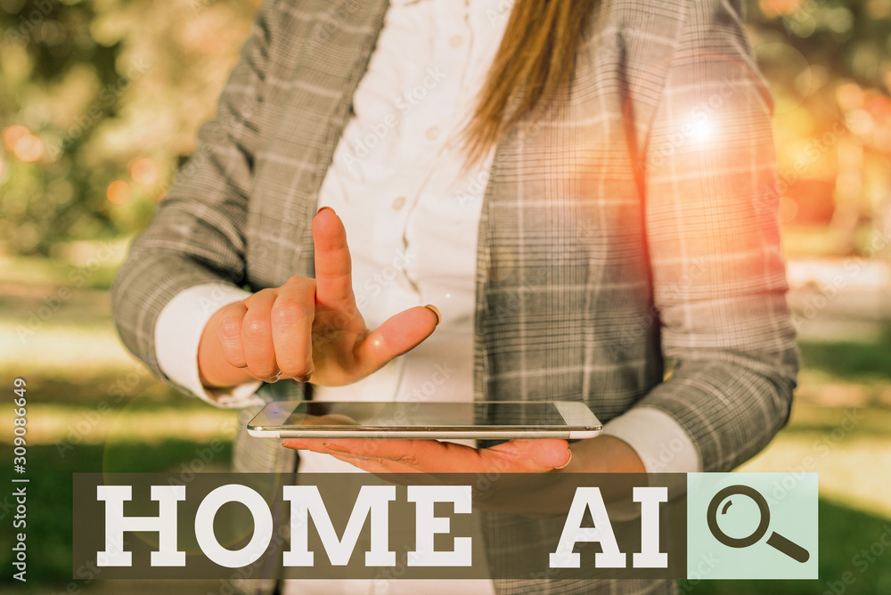 Poster word writing text home ai. business photo showcasing home solution that enables automating the bulk 
