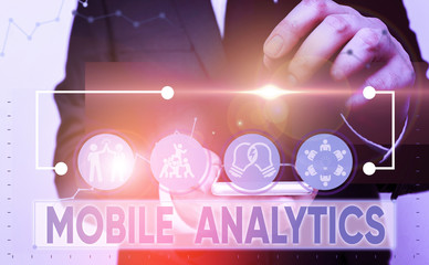 Text sign showing Mobile Analytics. Business photo showcasing studies the behavior of mobile website visitors and users