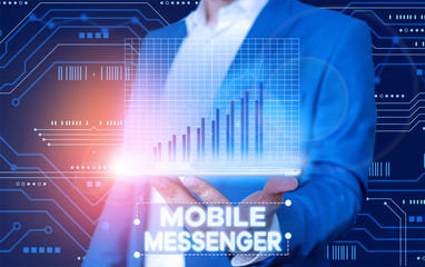 Conceptual hand writing showing Mobile Messenger. Concept meaning mobile tool that allows users to...