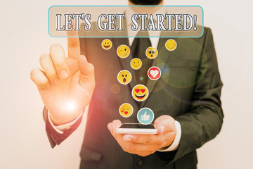 Text sign showing Let S Get Started. Business photo text encouraging someone to begin doing...