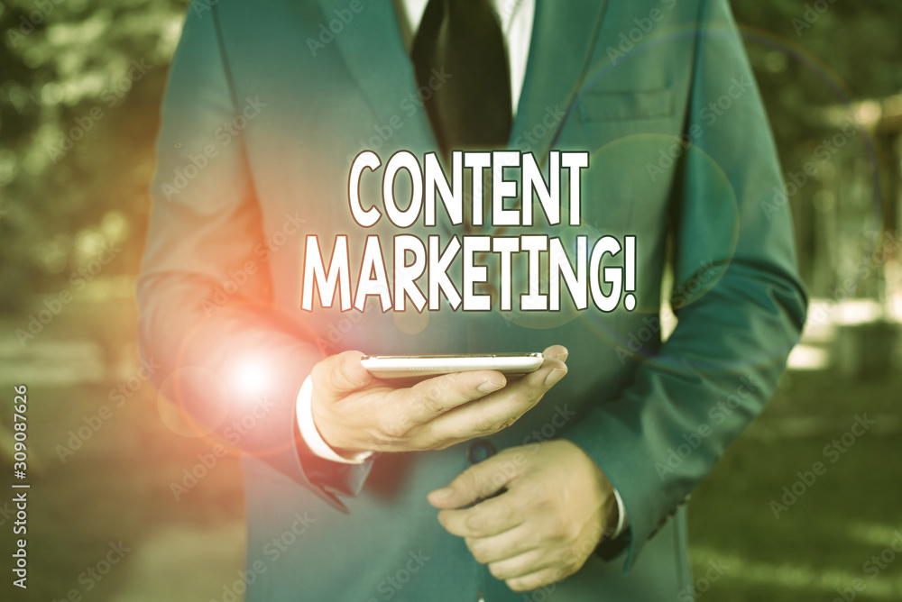 Aufkleber conceptual hand writing showing content marketing. concept meaning involves creation and sharing of 