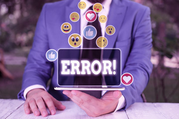Text sign showing Error. Business photo showcasing state or condition of being wrong in conduct...