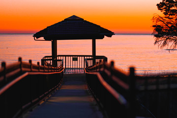 Ventana gazebo at sunset. Shore Cliff, Pismo Beach, California. 