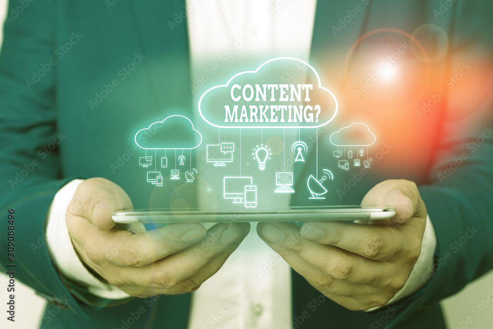 Poster text sign showing content marketing question. business photo text involves creation and sharing of o
