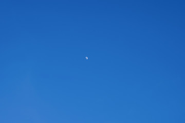 The Half Moon on daylight on blue sky nature background.  long-distance photo