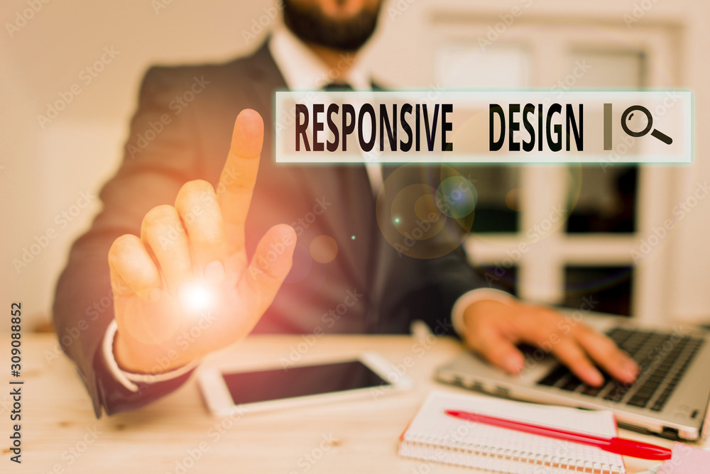 Poster word writing text responsive design. business photo showcasing web page creation that makes use of f
