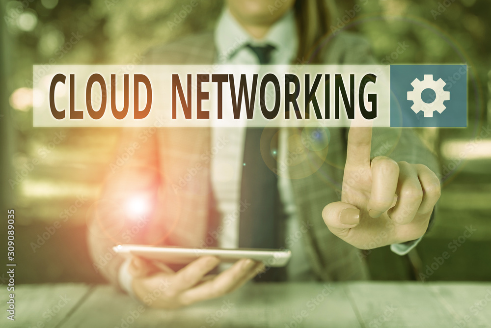Poster conceptual hand writing showing cloud networking. concept meaning sourcing and utilization of one or