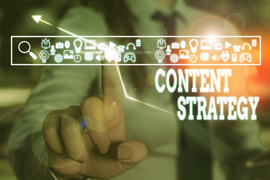 Text sign showing Content Strategy. Business photo text the planning development and analysisagement of content