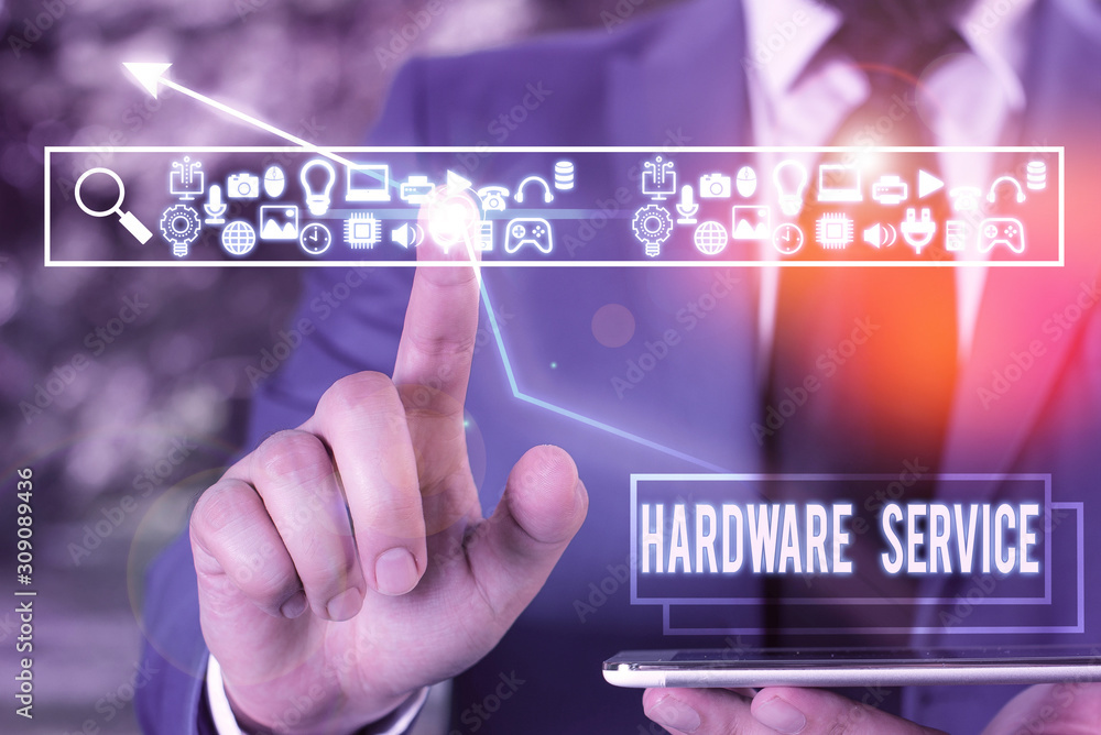 Poster handwriting text hardware service. conceptual photo act of supporting and maintaining computer hardw