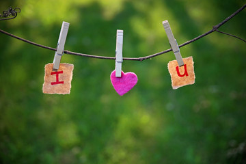 I love you heart pinned to a clothesline