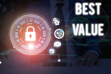 Writing note showing Best Value. Business concept for most advantageous combination of cost and...