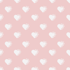 Seamless pattern with white hearts on pink background. Vector illustration.