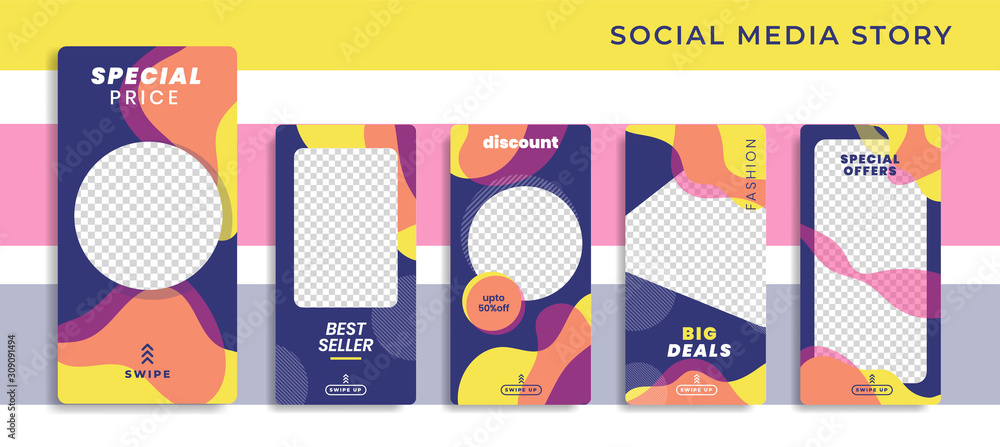 Wall mural banners bundle kit set of social media instagram story. geometric stories sale banner background ,po