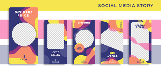 Banners Bundle Kit Set of Social Media Instagram Story. Geometric Stories Sale Banner Background ,Poster, Flyer, Coupon, Layout Composision Gift Card, Smartphone Templates Story editable eps 10 vector