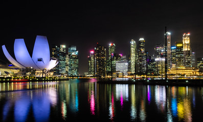 The spectacular skyline of Singapore at night