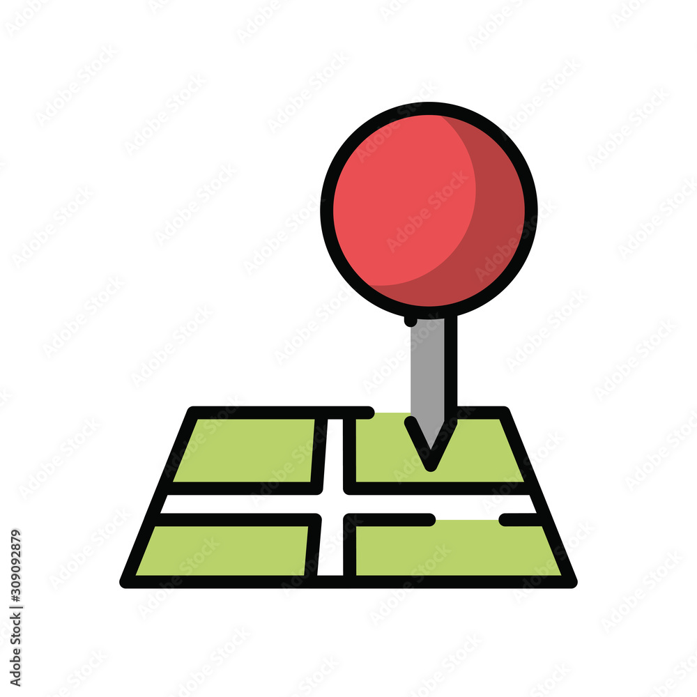 Poster paper map guide with pins location icon