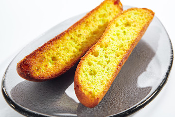Toasted French Garlic Baguette Slices with Olive Oil