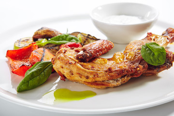 Tapaka or Tabaka Chicken with Grilled Vegetables