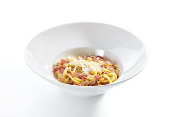Spaghetti Carbonara with Grated Parmesan and Bacon