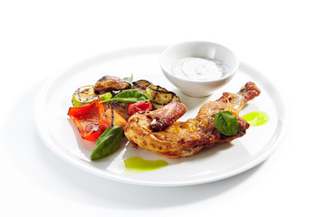 Tapaka or Tabaka Chicken with Grilled Vegetables