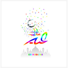 Eid Mubarak with Arabic calligraphy for the celebration of Muslim community festival.