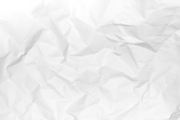 White crumpled paper texture background.