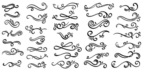 Invite Ornamental curls, swirls divider and filigree ornaments vector design collection for wedding invitation and calligraphy decoration. - obrazy, fototapety, plakaty