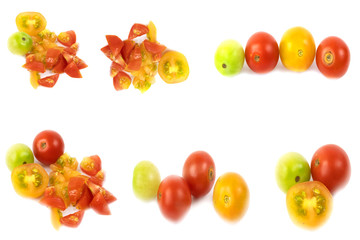 Brightly colored tomatoes isolated over white background