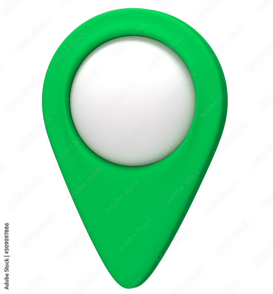 Fototapete green map pointer 3d pin. location symbol isolated on white background. web location point, pointer.