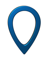 Blue map pointer 3d pin. Location symbol isolated on white background. Web location point, pointer. 3D rendering.
