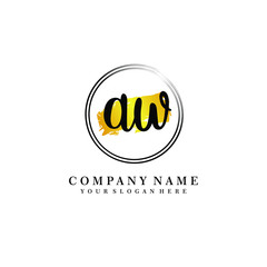 Initial AW handwriting logo, and brush circle template 
