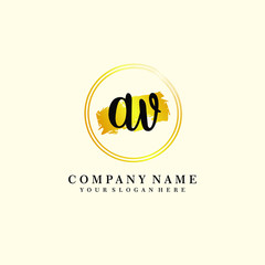 Initial AV handwriting logo, and brush circle template 