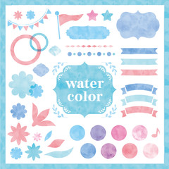 水彩テクスチャーのベクターフレーム素材セット
