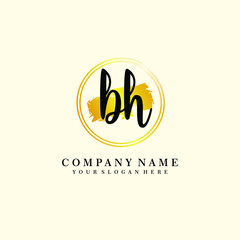 Initial BH handwriting logo, and brush circle template 