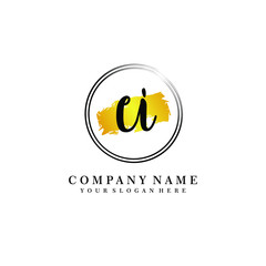 Initial CI handwriting logo, and brush circle template 