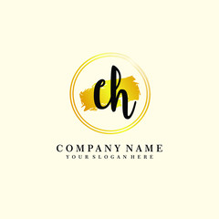Initial CH handwriting logo, and brush circle template 