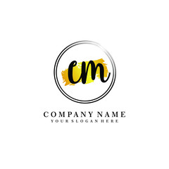 Initial CM handwriting logo, and brush circle template 