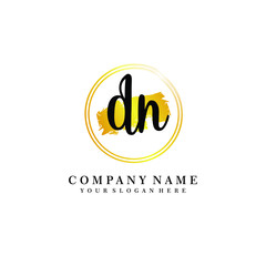 Initial DN handwriting logo, and brush circle template 