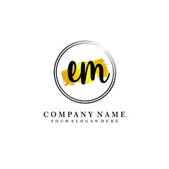 Initial EM handwriting logo, and brush circle template 