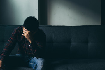 Fototapeta premium panic attacks alone young man sad fear stressful depressed emotion.crying begging help.stop abusing domestic violence,person with health anxiety,people bad frustrated exhausted feeling down