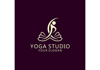 Vector logo illustration of a person with yoga movements on a lotus