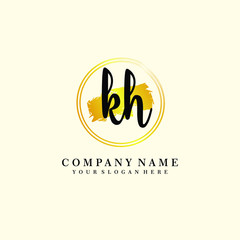 Obraz premium Initial KH handwriting logo, and brush circle template 