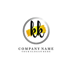 Initial KK handwriting logo, and brush circle template 