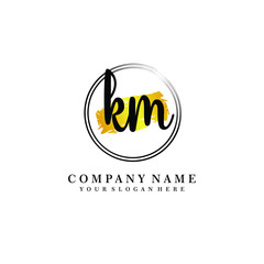 Initial KM handwriting logo, and brush circle template 